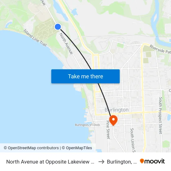 North Avenue at Opposite Lakeview Cem. to Burlington, VT map