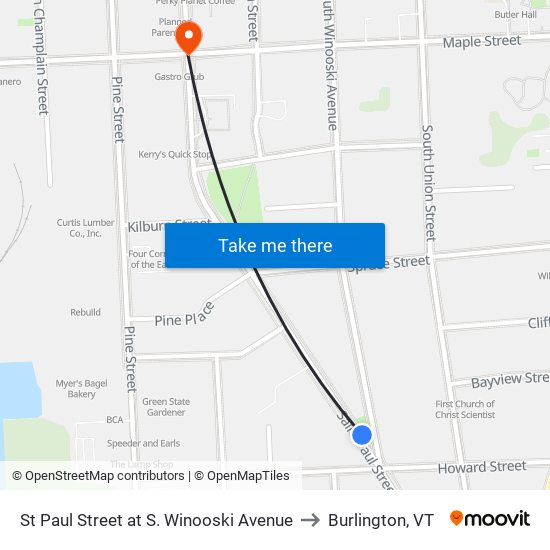 St Paul Street at S. Winooski Avenue to Burlington, VT map