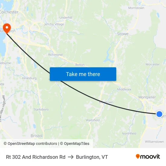 Rt 302 And Richardson Rd to Burlington, VT map