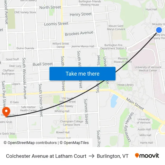 Colchester Avenue at Latham Court to Burlington, VT map