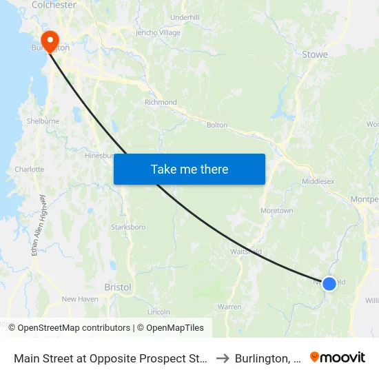 Main Street at Opposite Prospect Street to Burlington, VT map