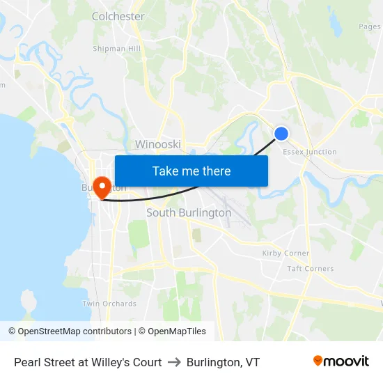 Pearl Street at Willey's Court to Burlington, VT map