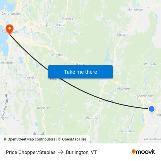 Price Chopper/Staples to Burlington, VT map