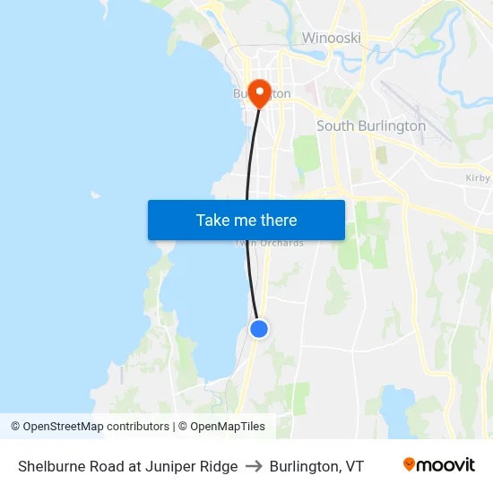 Shelburne Road at Juniper Ridge to Burlington, VT map