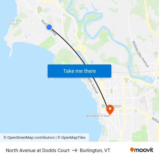North Avenue at Dodds Court to Burlington, VT map