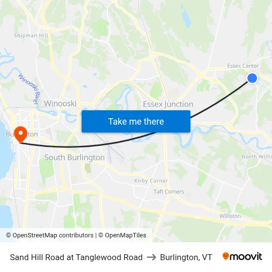 Sand Hill Road at Tanglewood Road to Burlington, VT map