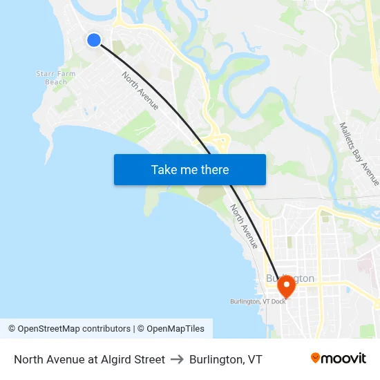 North Avenue at Algird Street to Burlington, VT map