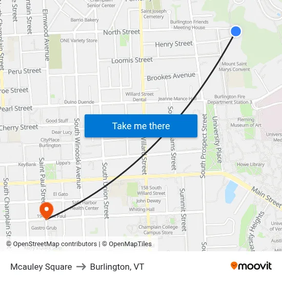 Mcauley Square to Burlington, VT map