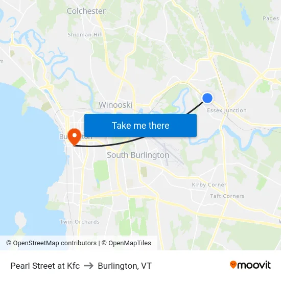 Pearl Street at Kfc to Burlington, VT map