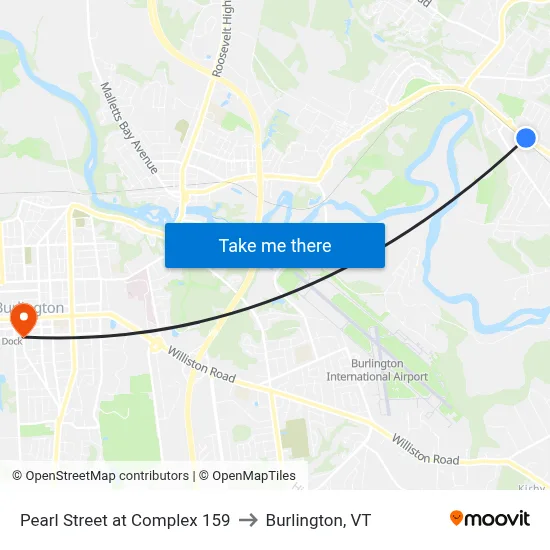 Pearl Street at Complex 159 to Burlington, VT map