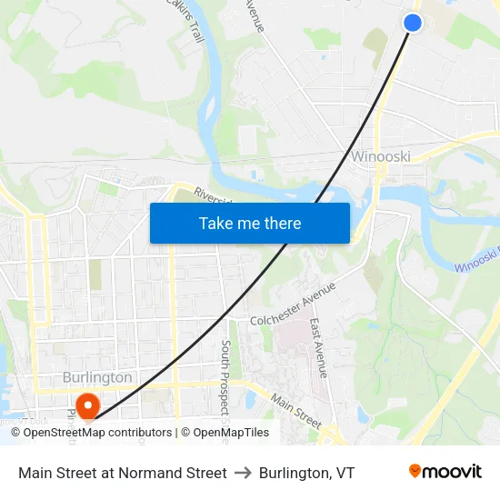 Main Street at Normand Street to Burlington, VT map