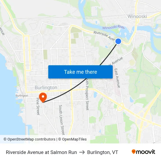 Riverside Avenue at Salmon Run to Burlington, VT map