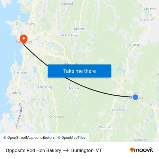 Opposite Red Hen Bakery to Burlington, VT map