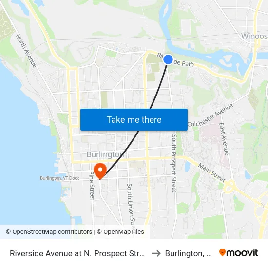 Riverside Avenue at N. Prospect Street to Burlington, VT map