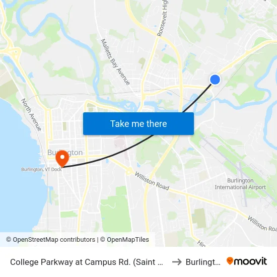 College Parkway at Campus Rd. (Saint Mikes East Entrance) to Burlington, VT map