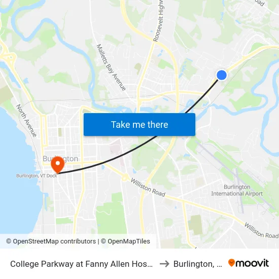 College Parkway at Fanny Allen Hospital to Burlington, VT map