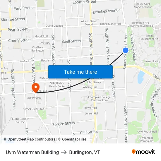 Uvm Waterman Building to Burlington, VT map