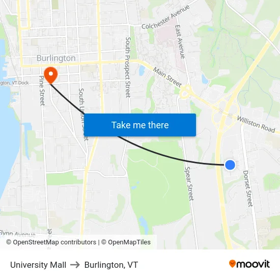 University Mall to Burlington, VT map