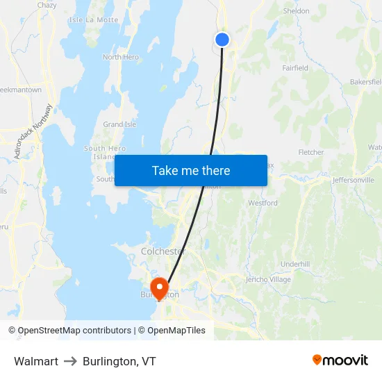 Walmart to Burlington, VT map