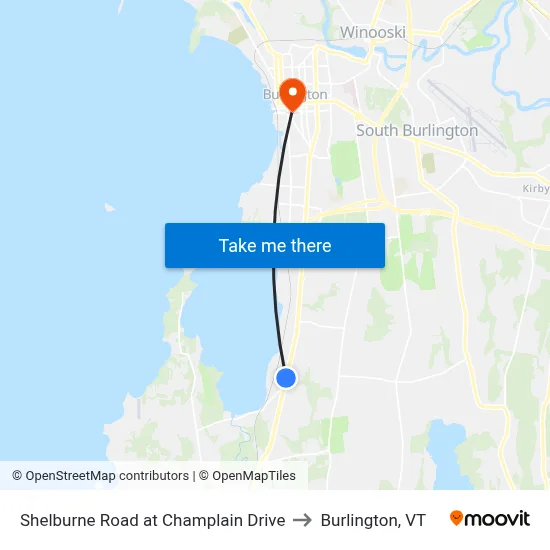 Shelburne Road at Champlain Drive to Burlington, VT map