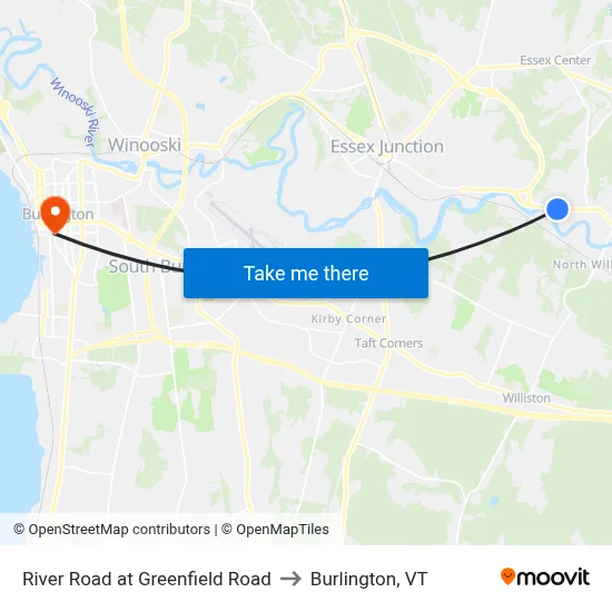 River Road at Greenfield Road to Burlington, VT map