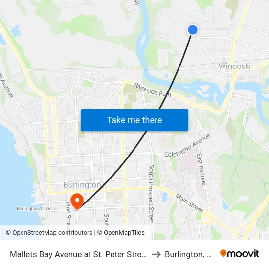 Mallets Bay Avenue at St. Peter Street to Burlington, VT map
