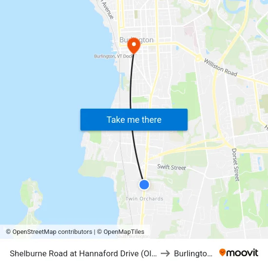 Shelburne Road at Hannaford Drive (Olive Garden) to Burlington, VT map