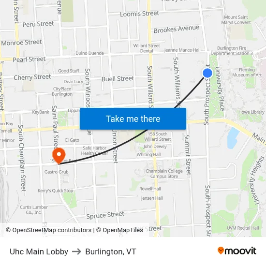Uhc Main Lobby to Burlington, VT map
