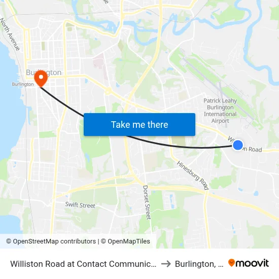 Williston Road at Contact Communication to Burlington, VT map