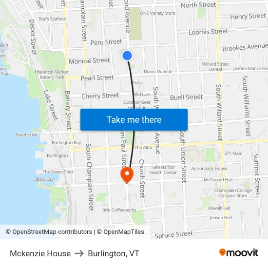 Mckenzie House to Burlington, VT map