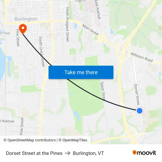 Dorset Street at the Pines to Burlington, VT map