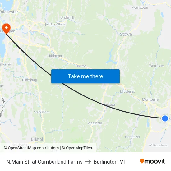 N.Main St. at Cumberland Farms to Burlington, VT map