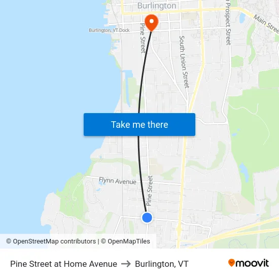 Pine Street at Home Avenue to Burlington, VT map