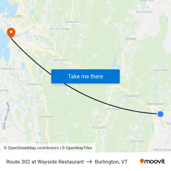 Route 302 at Wayside Restaurant to Burlington, VT map