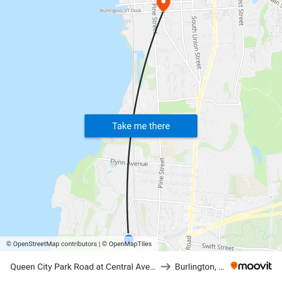 Queen City Park Road at Central Avenue to Burlington, VT map