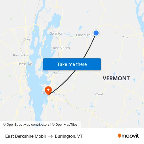 East Berkshire Mobil to Burlington, VT map