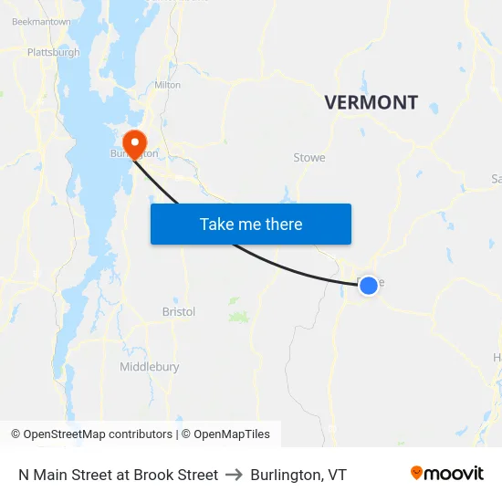 N Main Street at Brook Street to Burlington, VT map