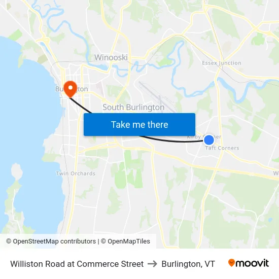Williston Road at Commerce Street to Burlington, VT map