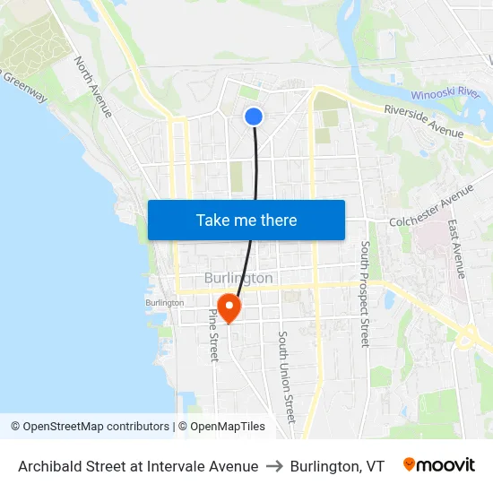 Archibald Street at Intervale Avenue to Burlington, VT map