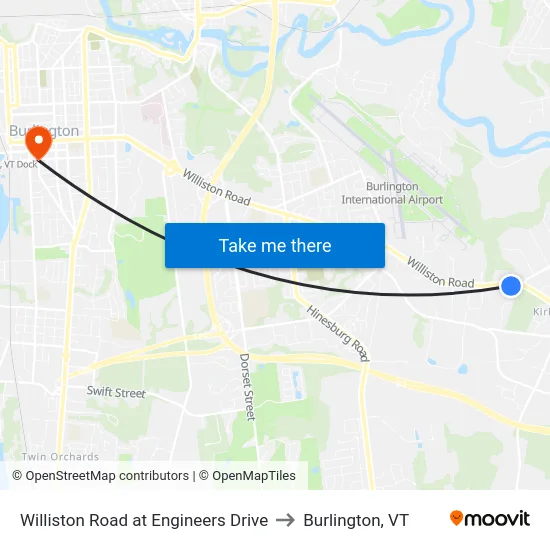Williston Road at Engineers Drive to Burlington, VT map