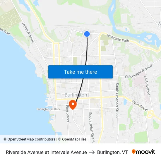 Riverside Avenue at Intervale Avenue to Burlington, VT map