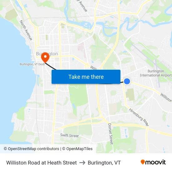 Williston Road at Heath Street to Burlington, VT map