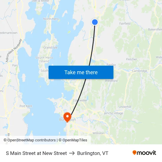 S Main Street at New Street to Burlington, VT map