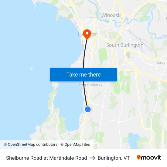 Shelburne Road at Martindale Road to Burlington, VT map
