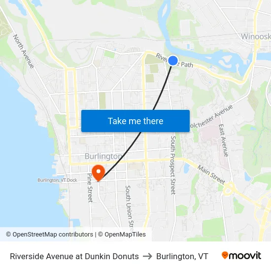 Riverside Avenue at Dunkin Donuts to Burlington, VT map
