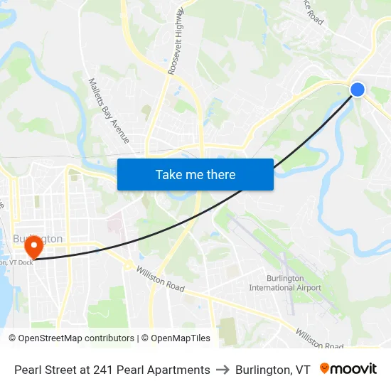 Pearl Street at 241 Pearl Apartments to Burlington, VT map