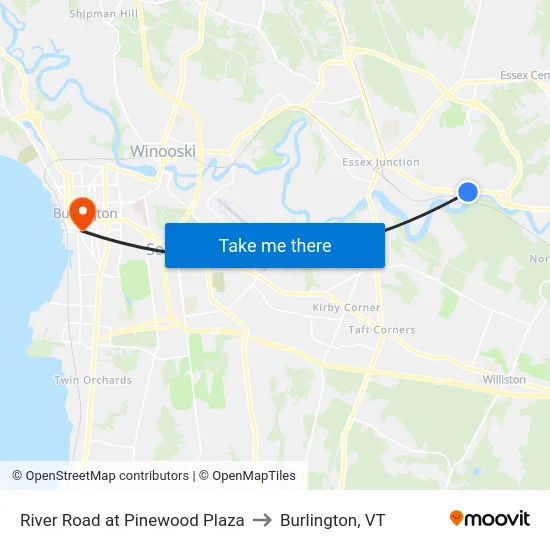 River Road at Pinewood Plaza to Burlington, VT map
