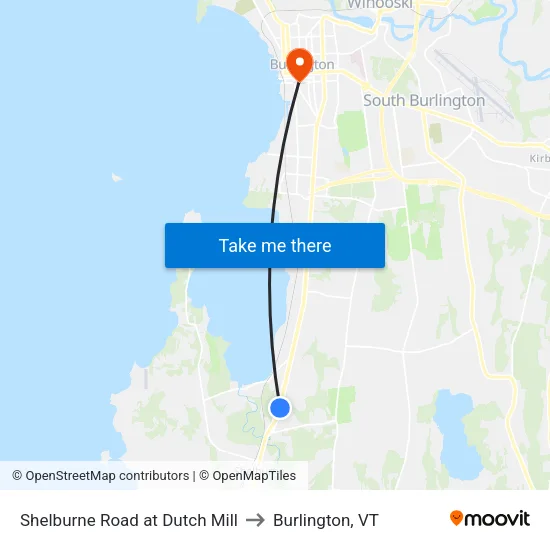 Shelburne Road at Dutch Mill to Burlington, VT map