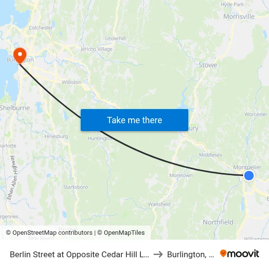 Berlin Street at Opposite Cedar Hill Lane to Burlington, VT map