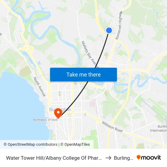 Water Tower Hill/Albany College Of Pharmacy And Health Sciences to Burlington, VT map